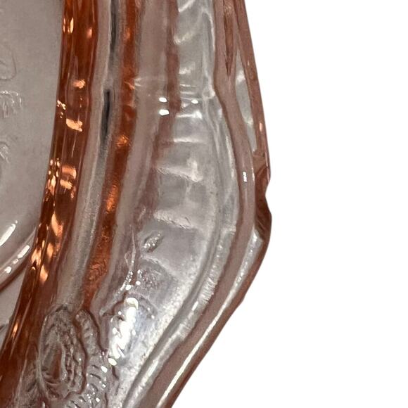 Vintage Pink Depression Glass Handled Bowl Floral Etched Centerpiece - Picture 13 of 16